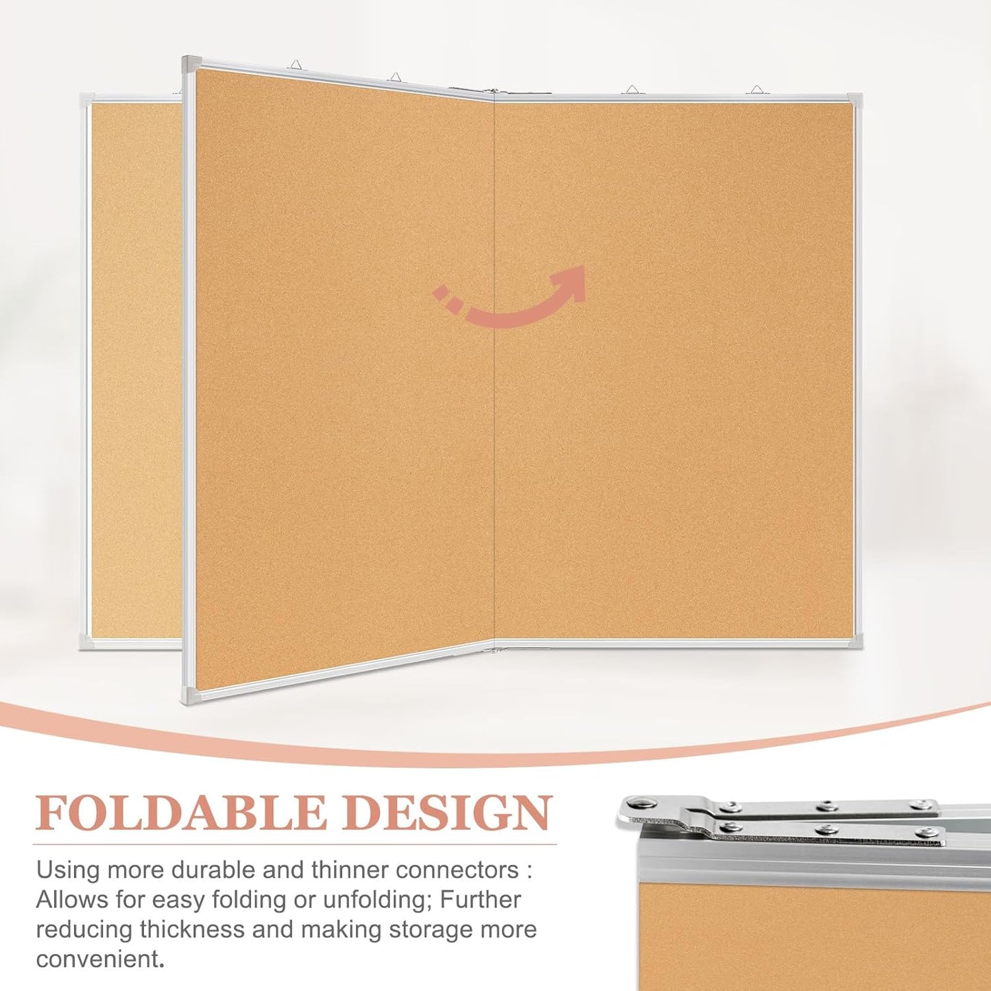 Double-Sided Large Cork Board, 60" x 40" Foldable Hanging Aluminum Framed Bulletin Board, Vision Board Pin Board Corkboards for Walls, Office, School Decor, 20 Pushpins