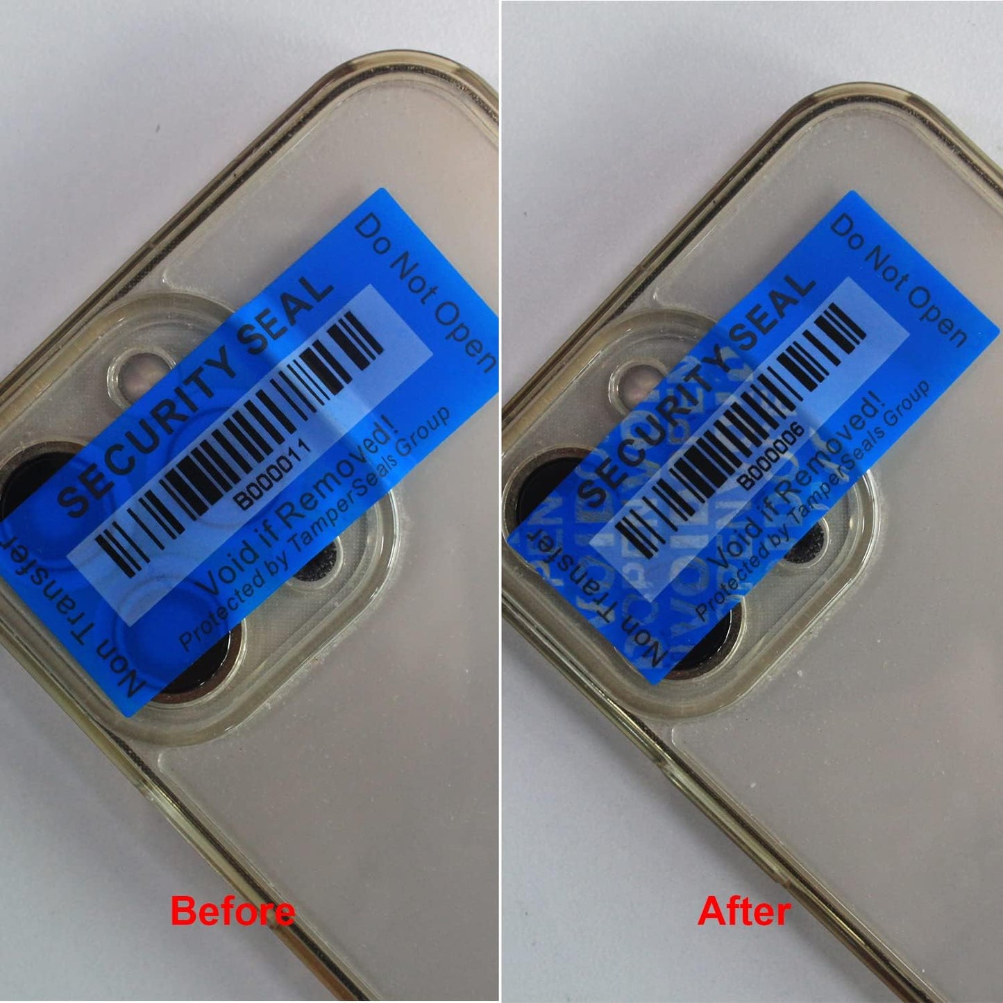 100pcs 25x60mm Blue Non-Transfer Tamper Evident Security Void Stickers/Labels/Seals with A Barcode for Reusable Package or Expensive Surface
