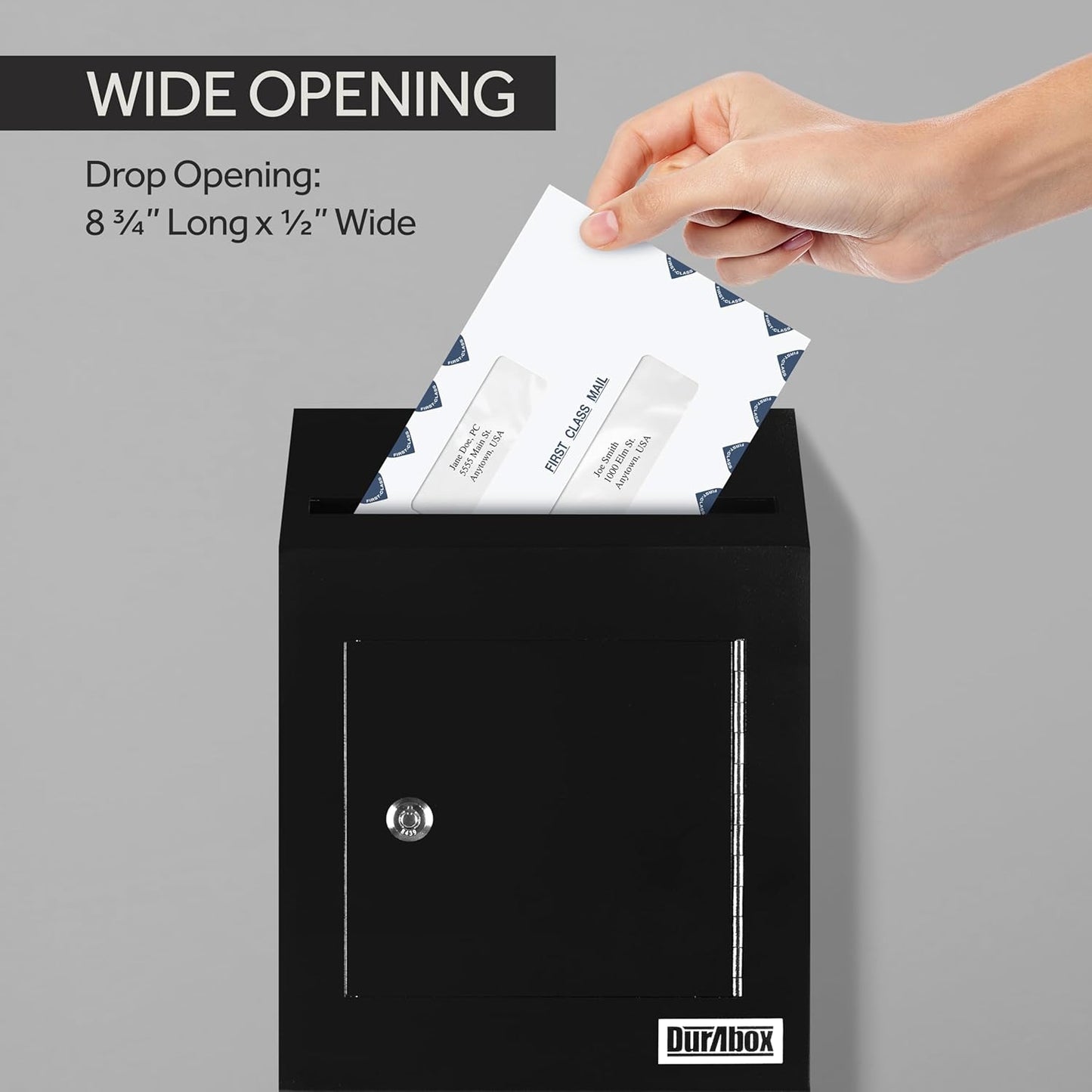 Drop Box Deposit Safe 10 x 4 x 16” Heavy Duty Steel with Slim Profile Wall Mailbox with Wide Deposit Slot for Letters, Documents Checks and Cash for Home, Office & Commercial (W300) (Black)