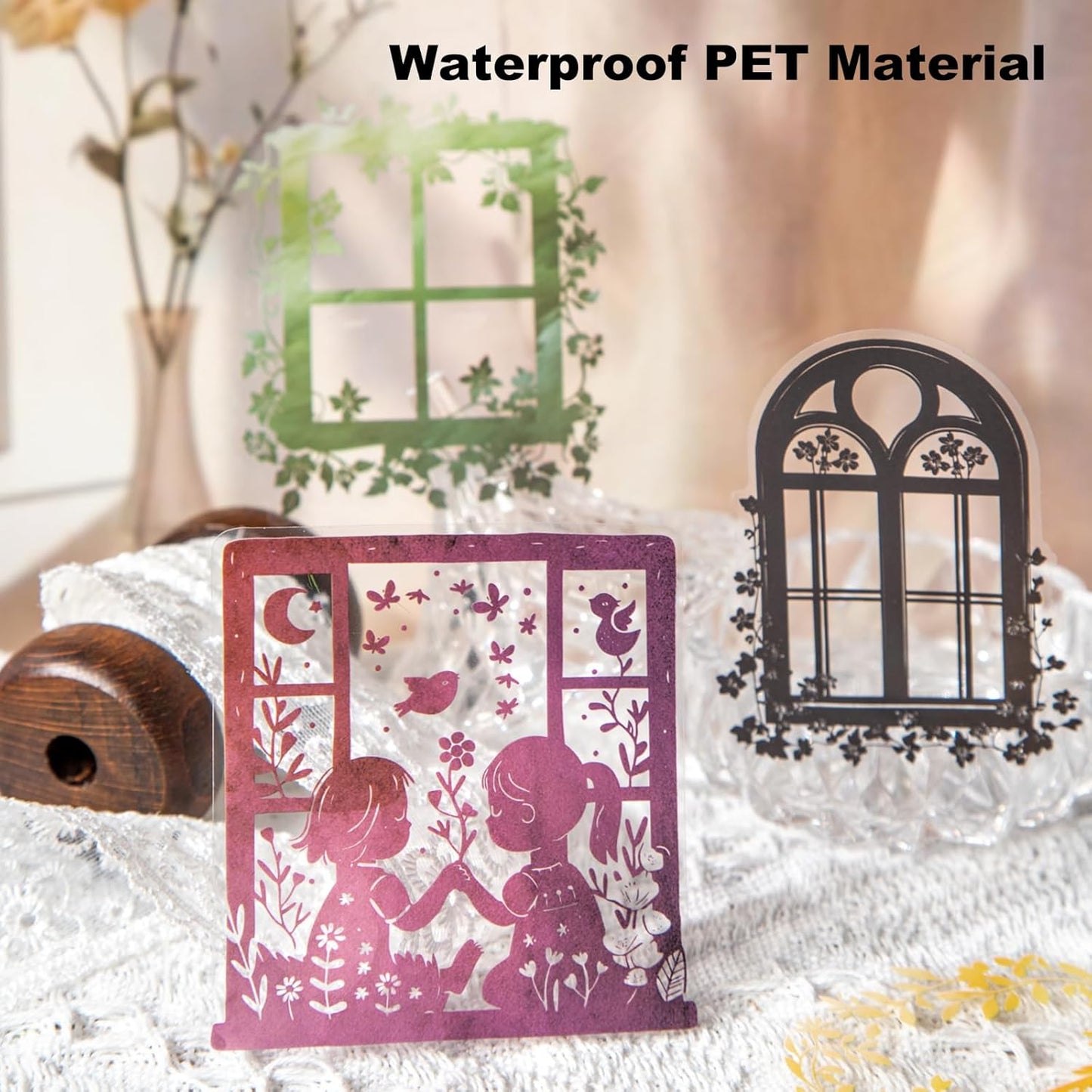 120Pcs Silhouette Window PET Sticker Set, Transparent Nature Stickers for Scrapbooking, Journaling, Planner, DIY Crafts