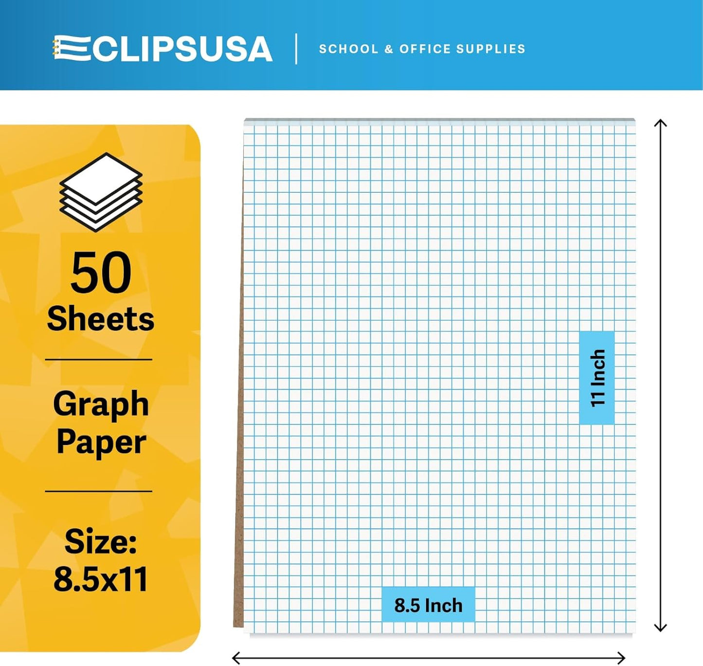 E-CLIPS USA Graph Paper Pad, Graph Paper Notebook, 4 x 4 An Inch Quad Ruled Graph Paper Pad, Graph Paper Pads 8.5 x 11, Drafting Paper, 50 Sheets Per Pad (12 Pack)