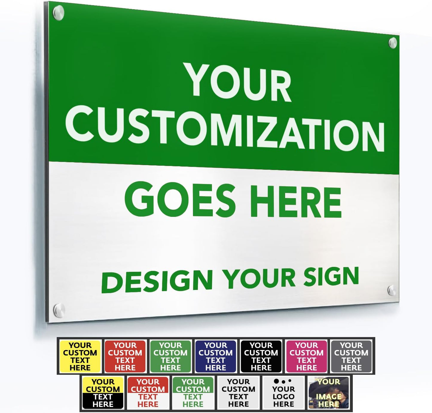 Custom Outdoor Metal Signs: Personalized Aluminum Business Signs, Waterproof, White Aluminum (Green & White, 42x28 In)