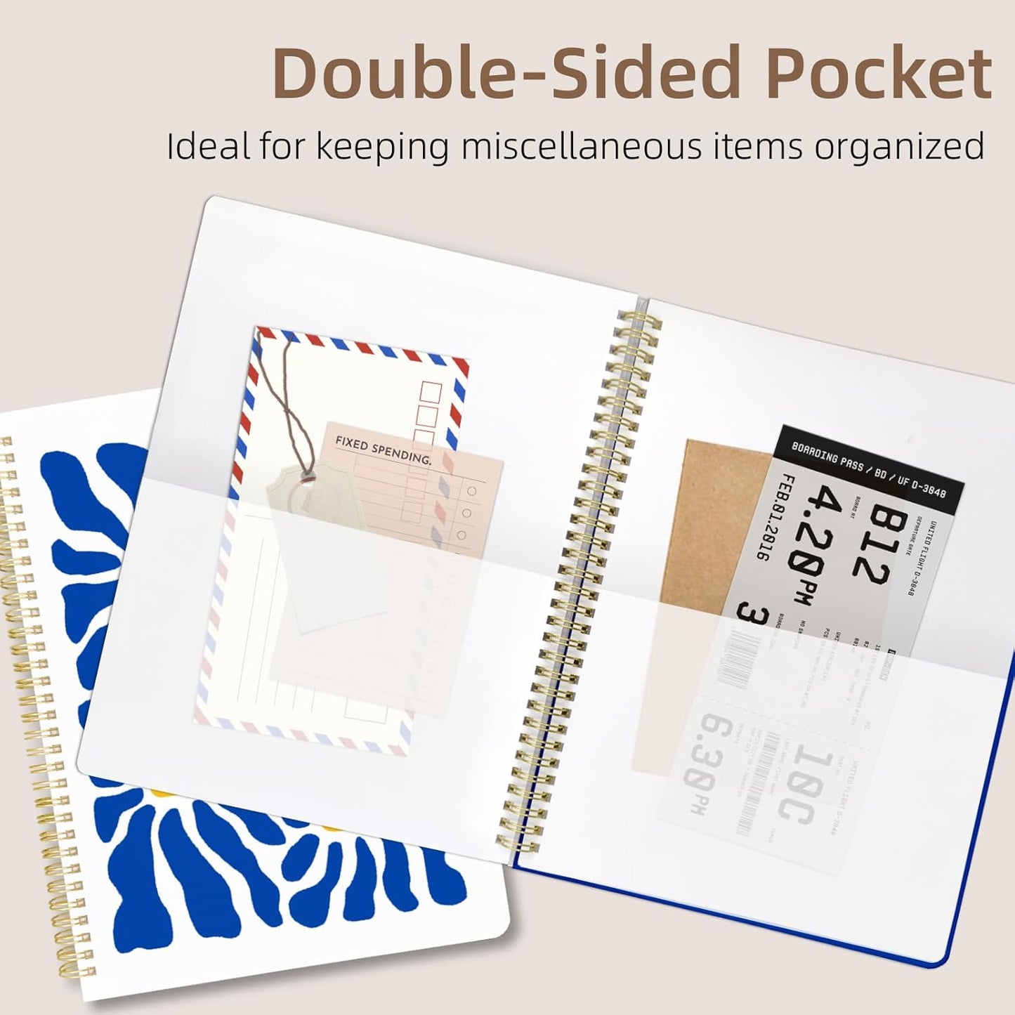 Cute Spiral Notebook journal A4 Aesthetic Pretty Design for Women Girls Kawaii with Pocket, 8.5 x 11 inch, Graph, Blue Flower