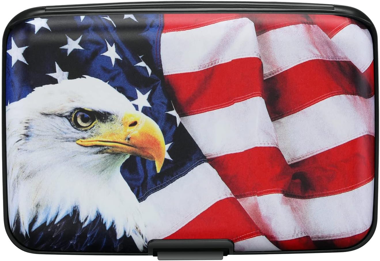 ELFISH Mini RFID Aluminum Wallet Credit Cards Holder Business Card Case Metal ID Case for Men Women（Flag2