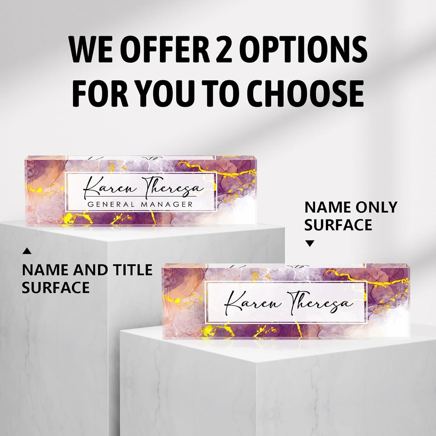 Custom Office Name Plate, Personalized Gifts for Women & Employees, Office Desk Accessory (Purple Marble)