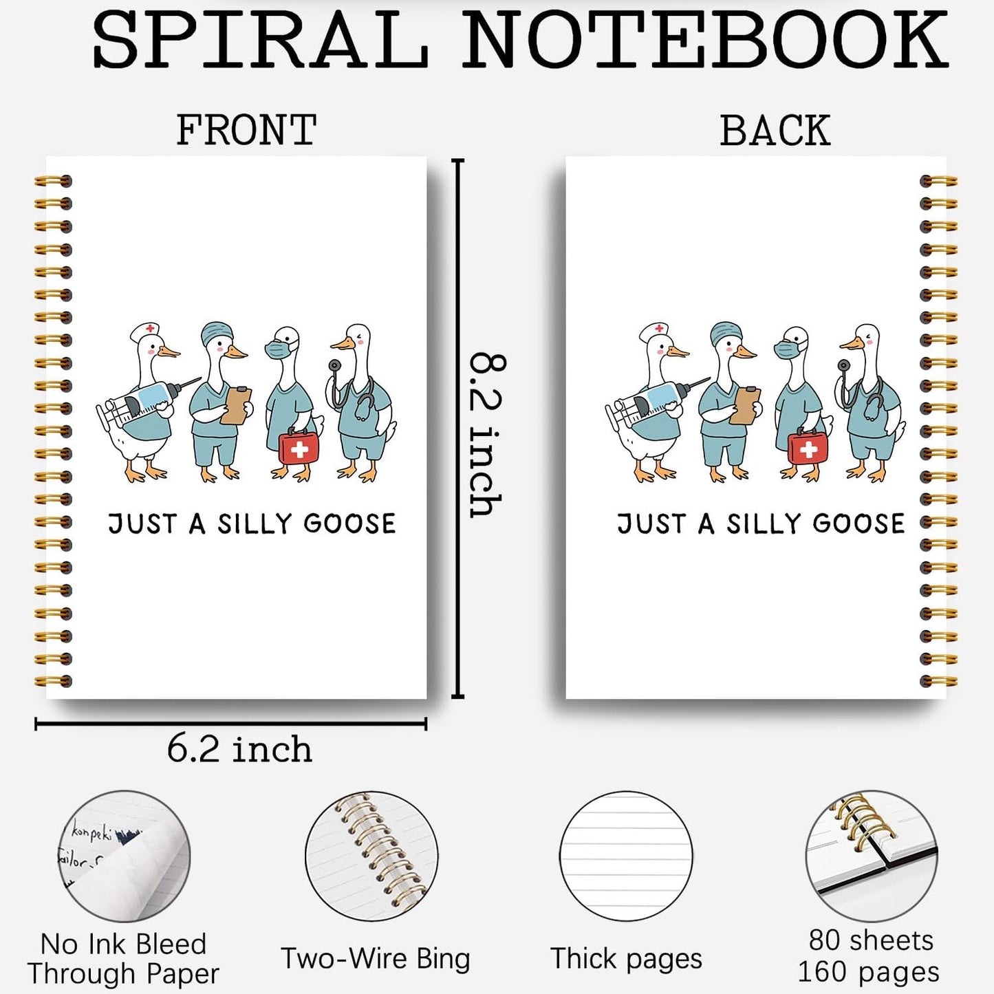 Guymn Goose Doctor Nurse Notebook Journal, Medical Journal, Nurse Doctor Appreciation Gifts, Goose Lover Gifts, Medical Staff Hardcover Spiral Notebook 5.5x8.3 Inch
