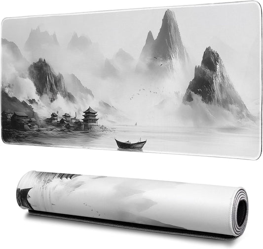 Landscape Mouse Pad Abstract Big Mouse Pad 31.5x11.8 Inch Landscape Texture Non-Slip Rubber Base Large Mousepad Stitched Edges Keyboard Mouse Mat Desk Pad for Office and Home