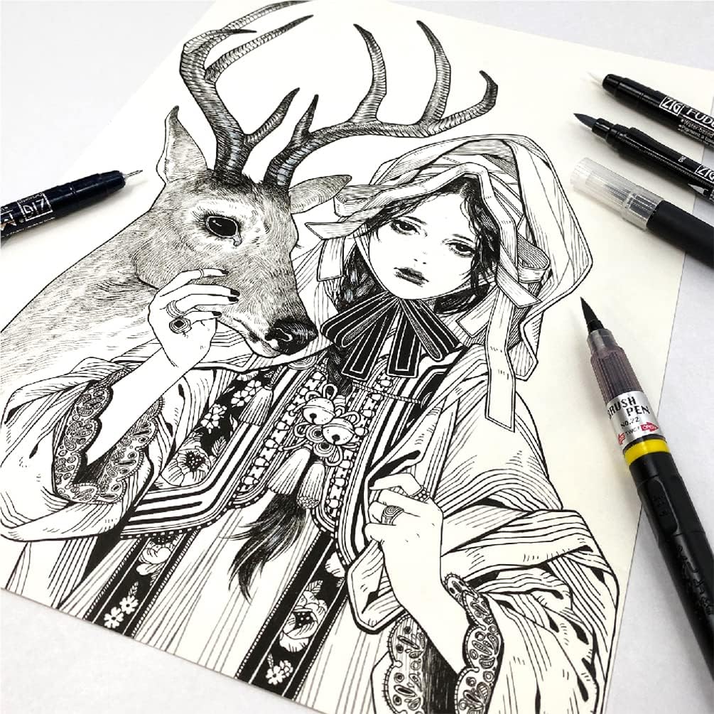 Kuretake Zig Inktober pen set, for Illustration, Manga Drawing, Lettering and Calligraphy, Professional Artist, Made in Japan (Basic No.2(5pcs.))