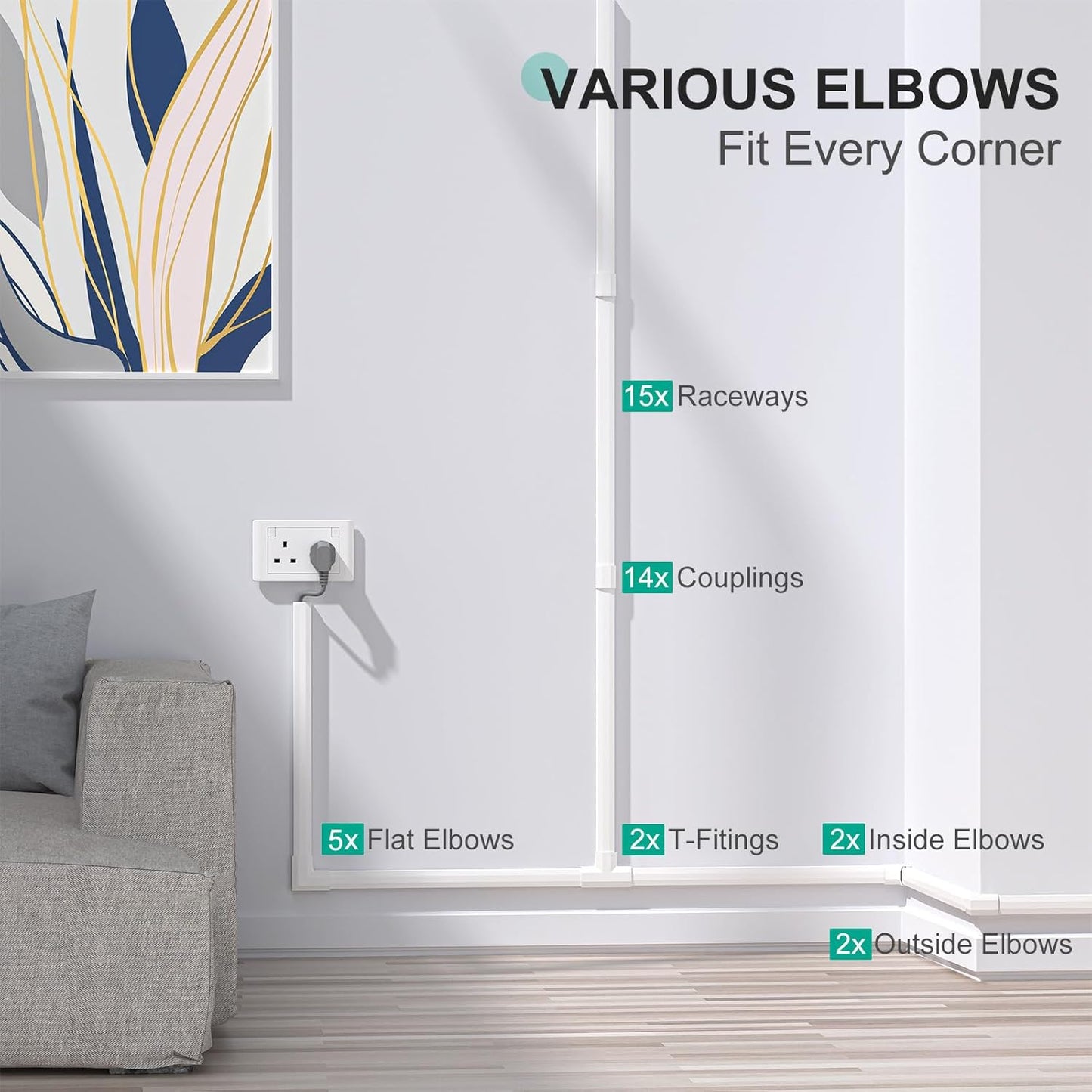 Delamu Cord Hider, 254in Cable Hider Cord Covers for Wires on Wall, Wire Covers for Cords, Wire Hiders for TV on Wall, TV Cord Hider for Wall Mounted TV, Cable Management, 15x L16.9 W1.18 H0.6in