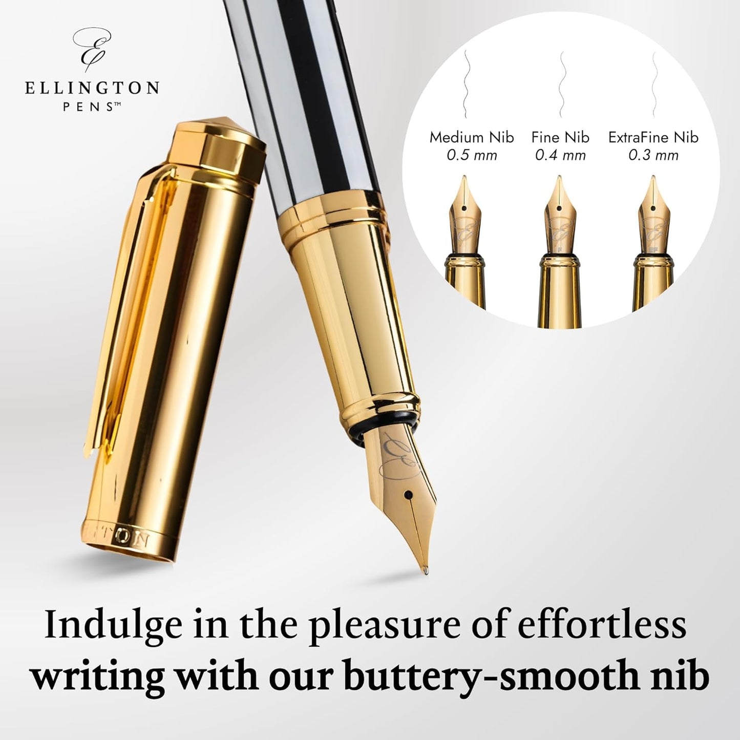 Luxury Fountain Pen Set- Fountain Pens for Writing - Smooth Fine Nib - Includes Refillable Ink Converter, 3 Ink Cartridges [Black & Blue], Gift Box - Elegant Calligraphy