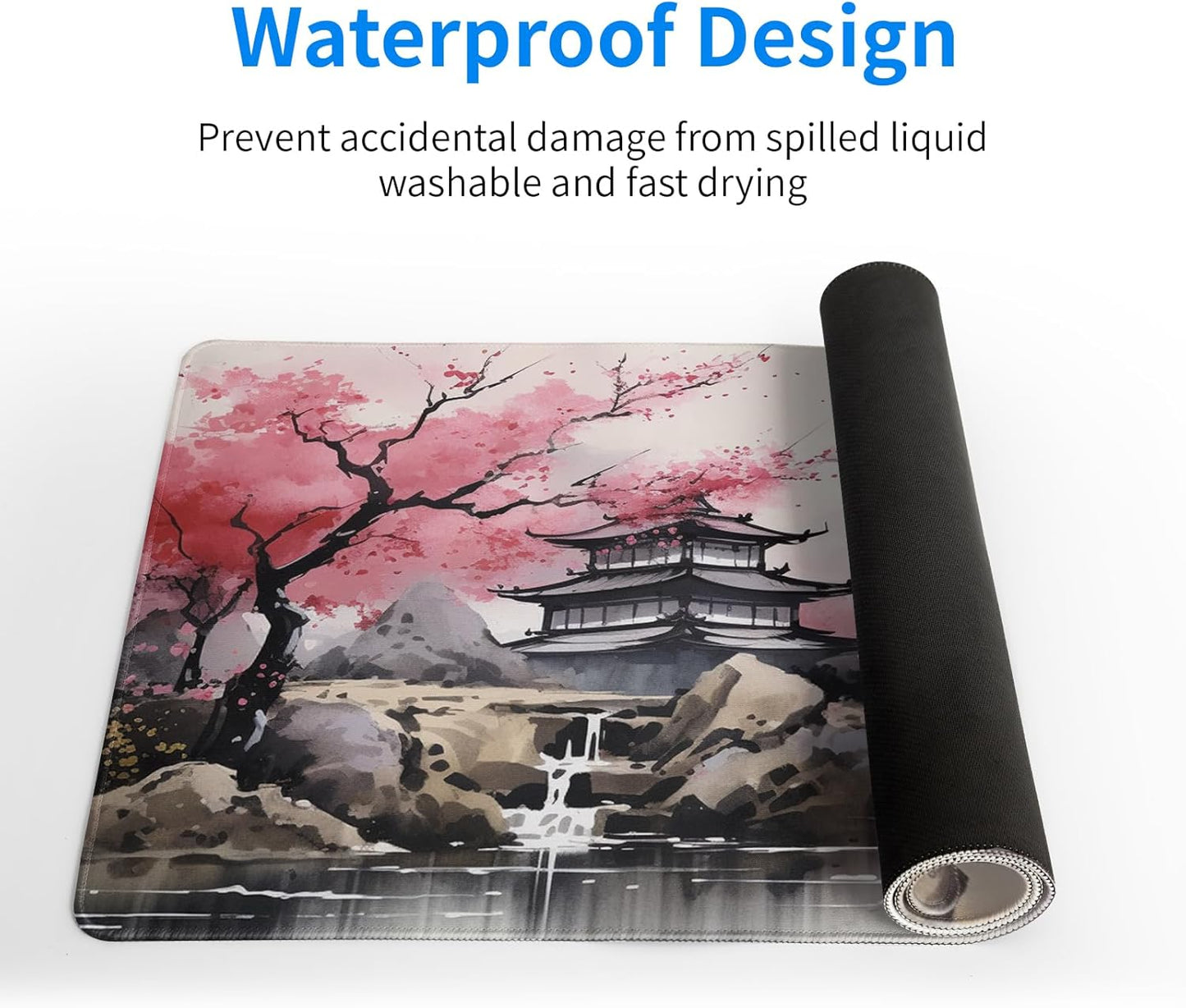 Desk Mat, Desk Matt for Desktop, Watercolor Desk Pad Mat, XL Large Mouse Pad for Desk, Anti-Slip Big Mousepad with Stitched Edges, Keyboard Pad Mouse Mat for Gaming Office (Cherry Blossom 3)