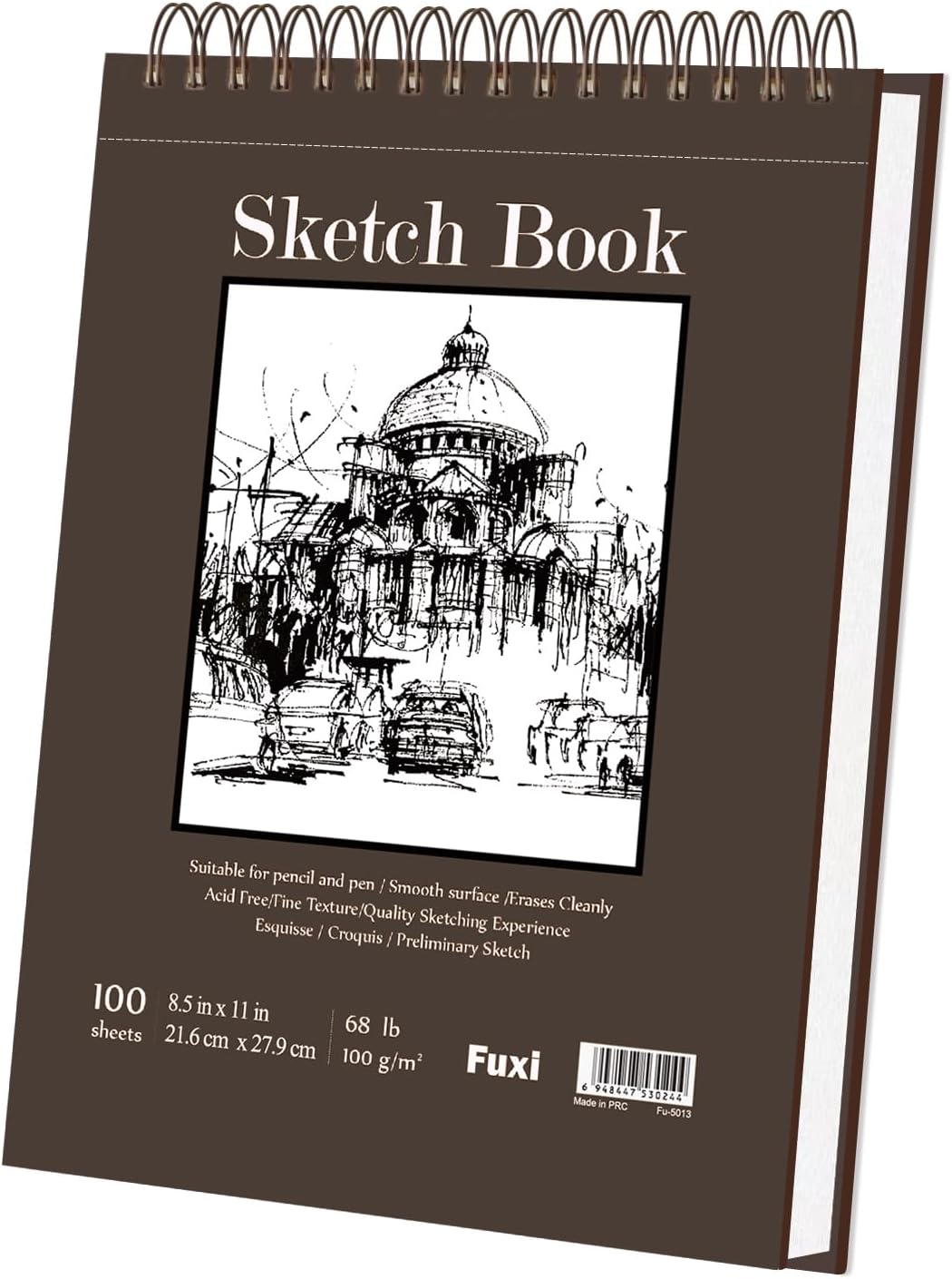 Fuxi Sketchbook 8.5x11, 100 Sheets Hard Cover Sketch Book 8.5" x 11", 68 lb/ 100gsm Drawing Paper Pad, Spiral Bound Sketch Pad 8.5" x 11", Classroom Must Haves - Back to School Supplies.