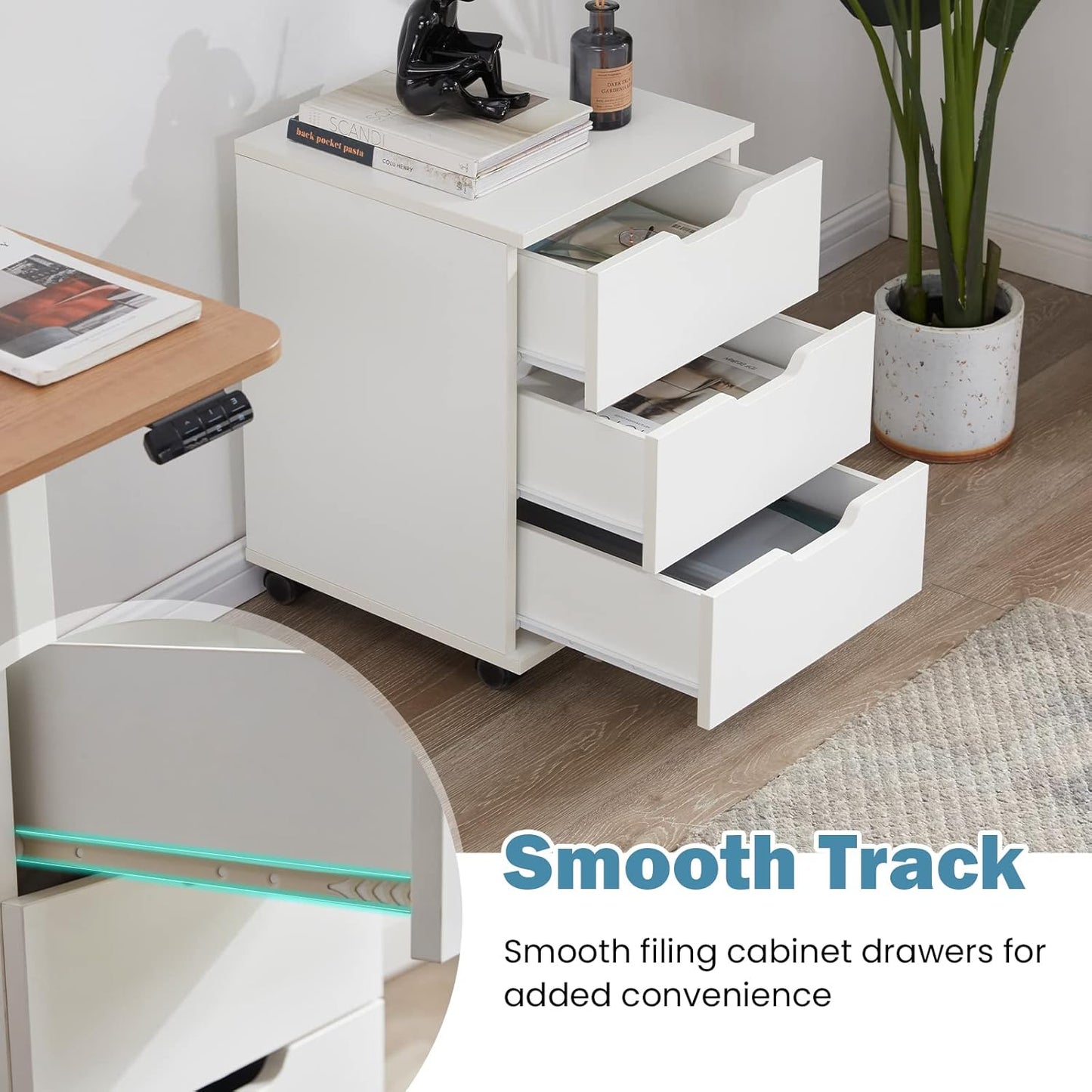 Farini Mobile File Cabinet for Home Office, 3 Drawer Chest Wood, Drawers Unit for Under Desk, Storage Drawers Cabinet White