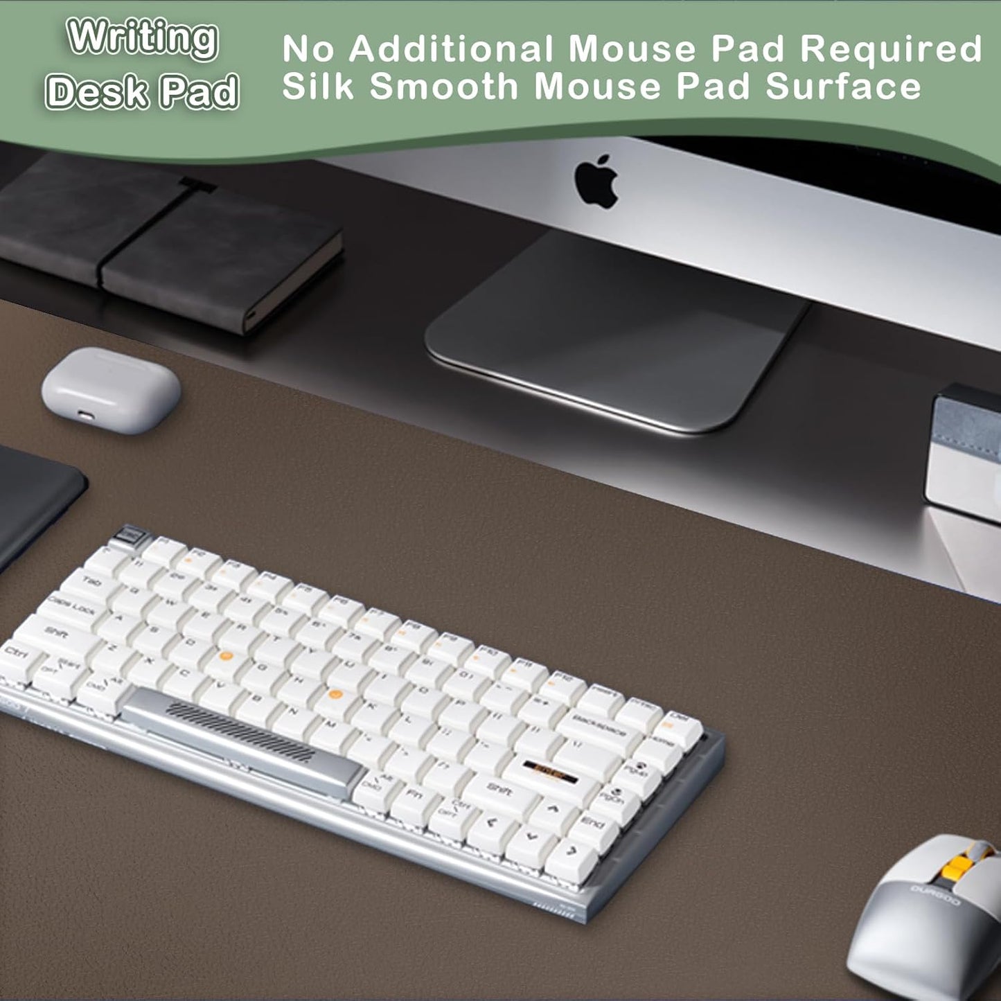 Boutilon Leather Desk Pad Protector,Non-Slip Mouse Pad,Laptop Desk Pad,Office Mouse Mat,Waterproof Leather Desk Blotter,Desk Writing Pad for Office and Home (M-Coffee,30"x14")