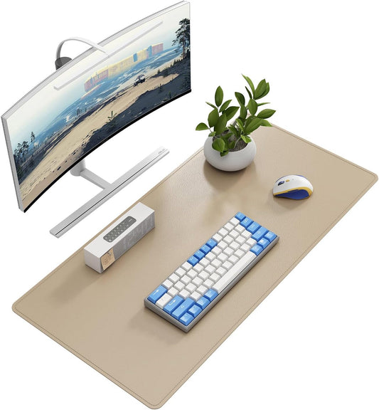 DAWNTREES Desk Mat Protector,PU Leather Desk Pad,Non Slip, Large Mouse Pad and Keyboard Mat, Waterproof Writing Pad for Office and Home (Beige,35.5''x16.9'')