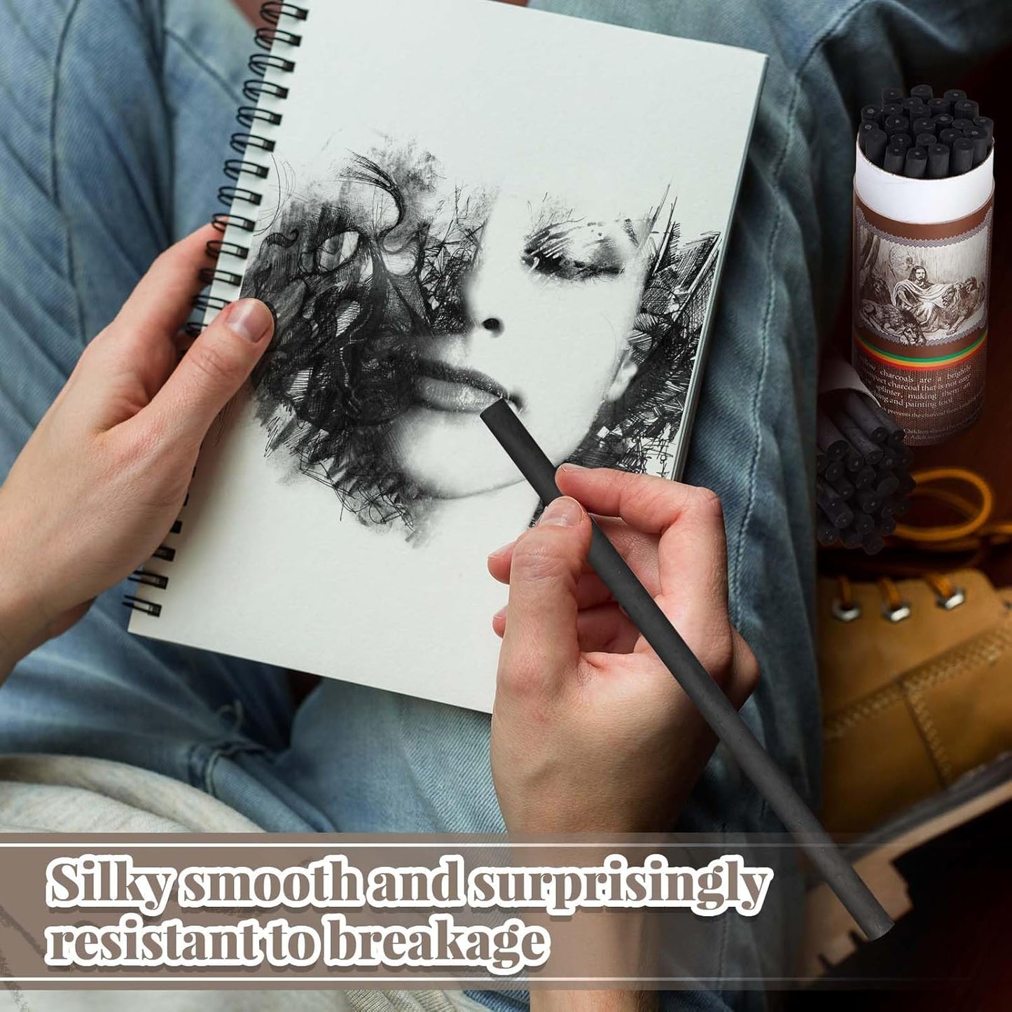 Gueevin 50 Pcs Willow Charcoal Sticks, Willow Charcoal, Artists, Beginners, Students, Perfect for Sketching, Drawing, Shading, and Fine Art (5-7mm)