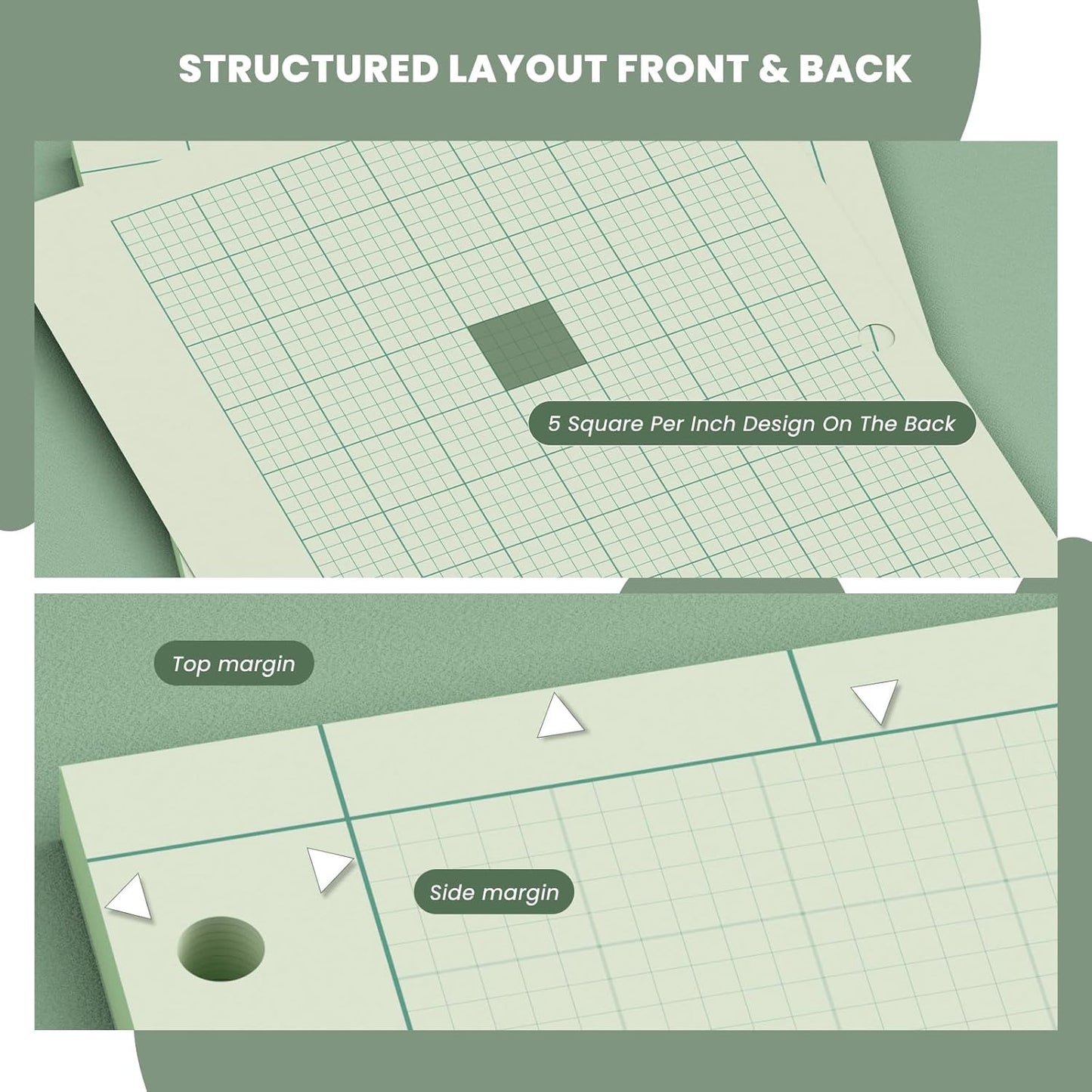 Engineering Computation Pad, 6 Pack Engineering Paper 8.5 x 11, 5x5 Quad Ruled, Top Glue Binding Engineering Notebook 8.5 x 11, 3-Hole Punched Grid Paper, Graph Paper Notebook 100 Sheets Per Pad