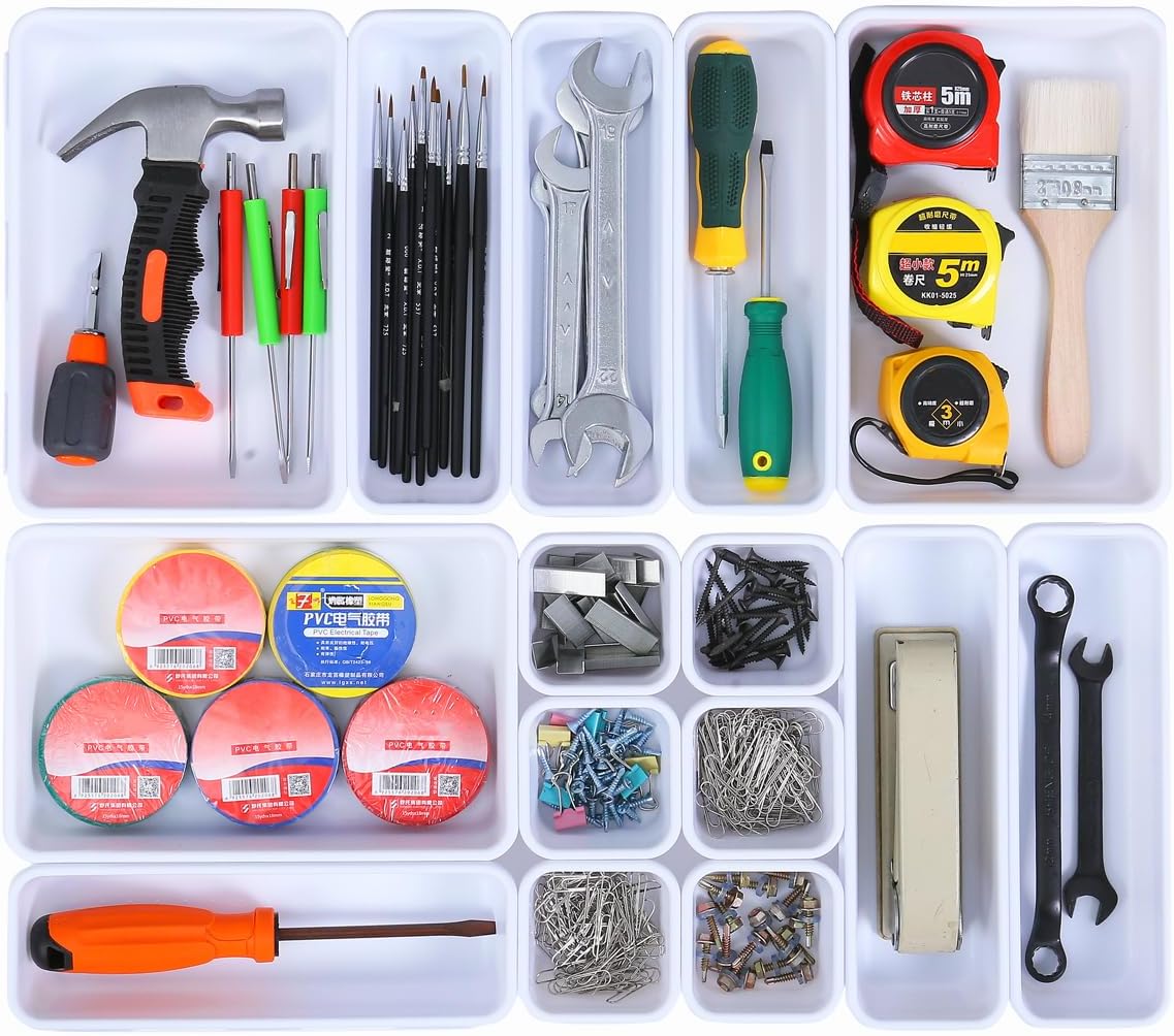 15 PCS Interlocking Desk Drawer Organizer Separator for Office,Bathroom,Kitchen,Makeup（White）