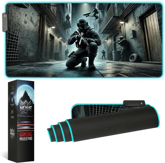 Gaming Mouse Pad - Desk Mat Gaming Mouse Pad , Medium Extra Large Extended Big Long Huge XL XXL and XXXL RGB LED Light Mousepad For a Computer , PC Mats Mousepads Midnight Strike