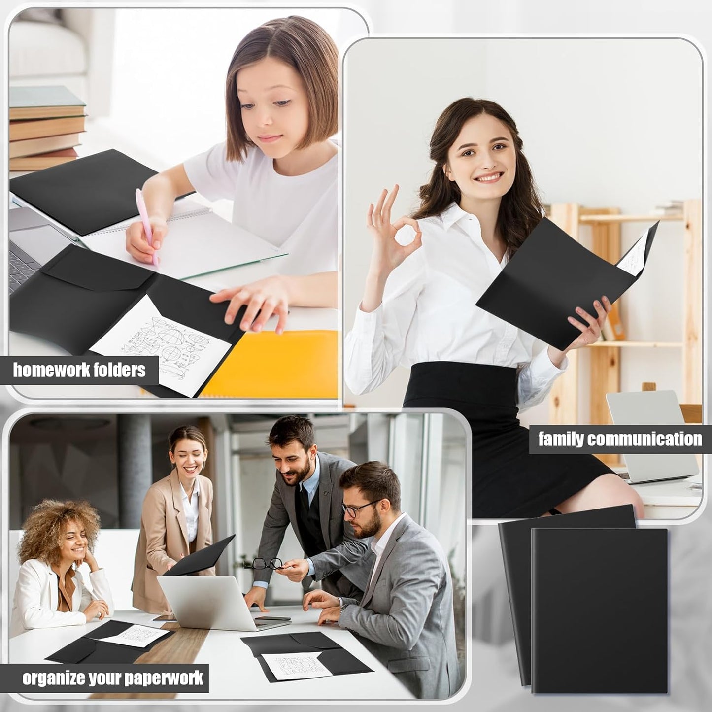 Gueevin 100 Pcs Two Pocket Folders Bulk Plastic File Folder with 2 Pockets Letter Size Paper Heavy Duty Durable Portfolios Case for Home Office School Business 11.61 x 9.45 Inch (Black)