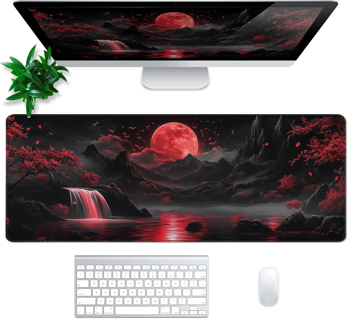 Darkness Red Moon Mouse Pad Abstract Red Mouse Pad 31.5x11.8 Inch Non-Slip Rubber Base Large Mousepad Stitched Edges Keyboard Mouse Mat Desk Pad for Office and Home(2)