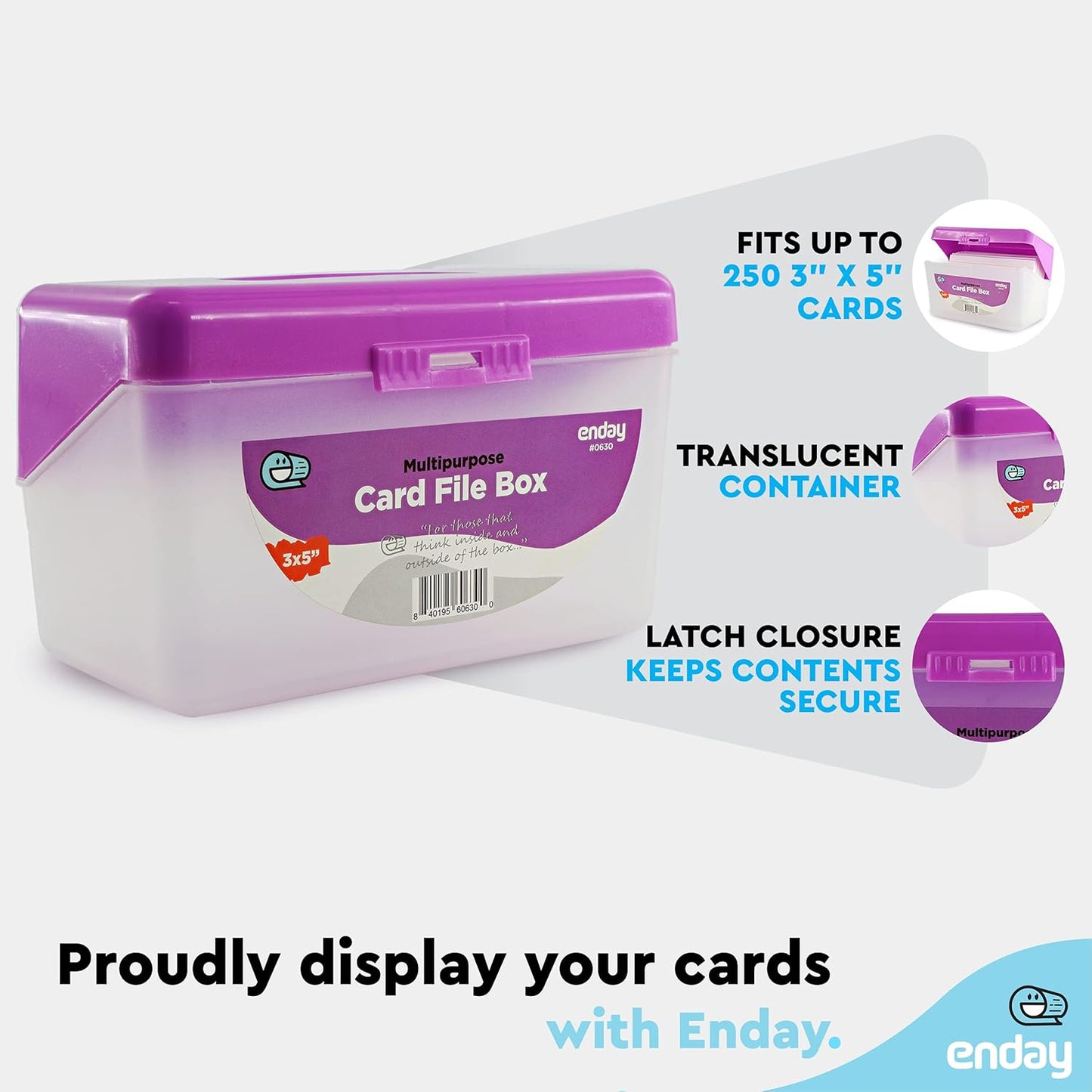 Emraw Index Card Holder 3 x 5 Index Card Case Holds up to 250 Cards Ideal for Filing Notes, Addresses & Recipes, Grey, Pink, Purple, Blue – (Pack of 4)