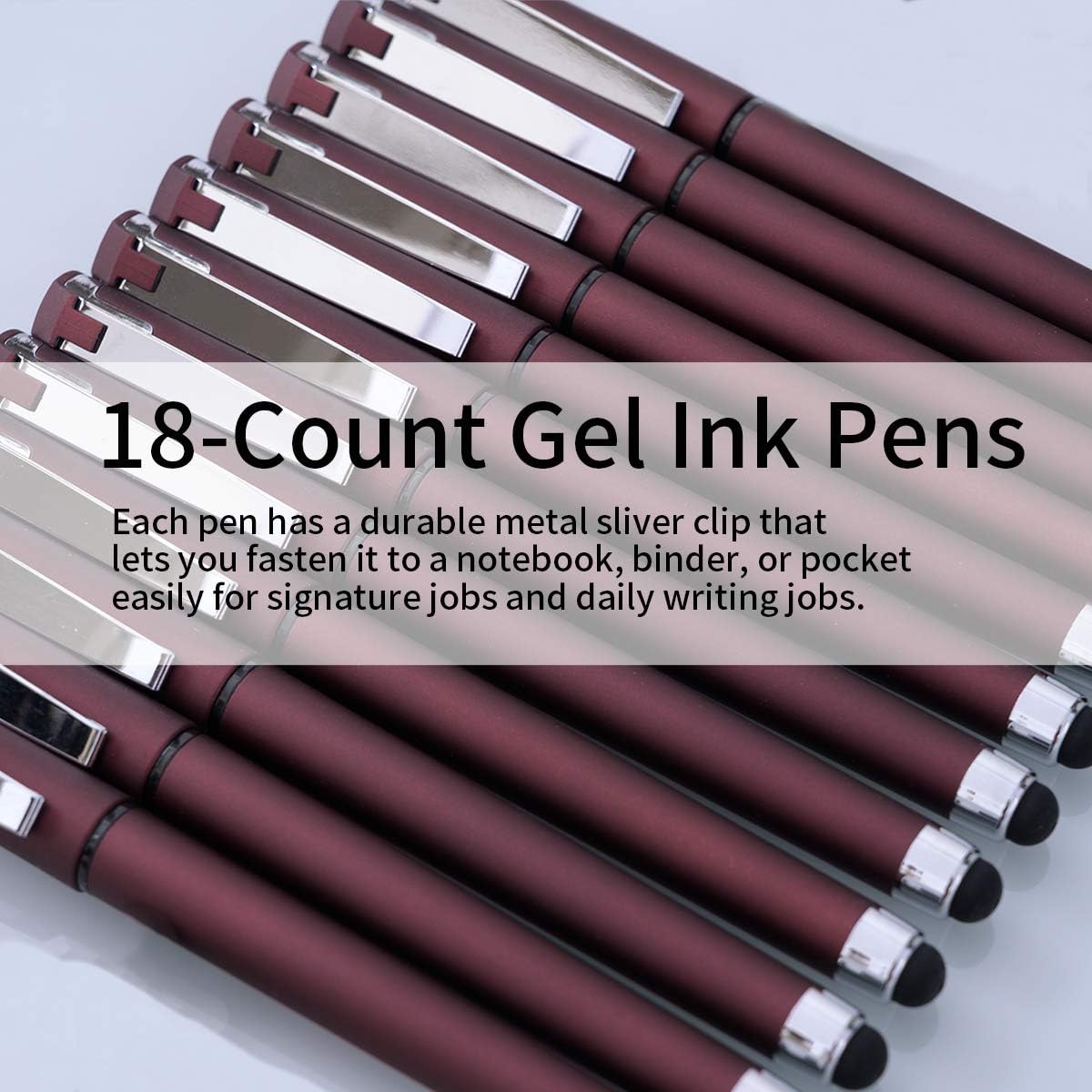 MiSiBao 0.7mm Black Ink Gel Ink Rollerball Pens 2 in 1 Medium Point Pens with Stylus Work Pen Smooth Writing for Office Black gel pen (Burgundy-18pack)