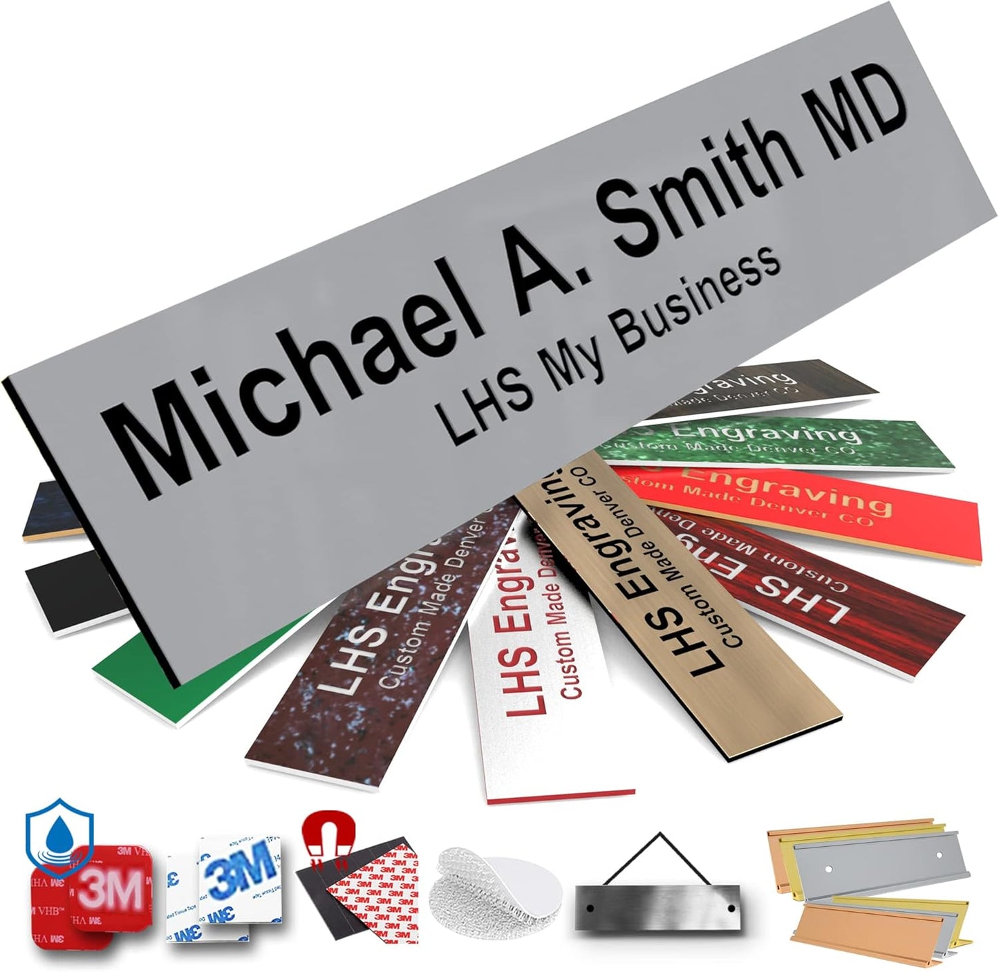 Door Name Plate Personalized for Office Gray Plastic Name Plate Black Letters - Made in USA 2x8 B8