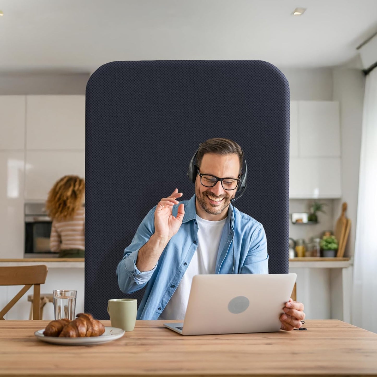 DECOLAB Standing Room Divider, Movable Space Partition Separator for Office, School, Living Space, Workspace, Scratch Resistance, 29"x65", Cobalt