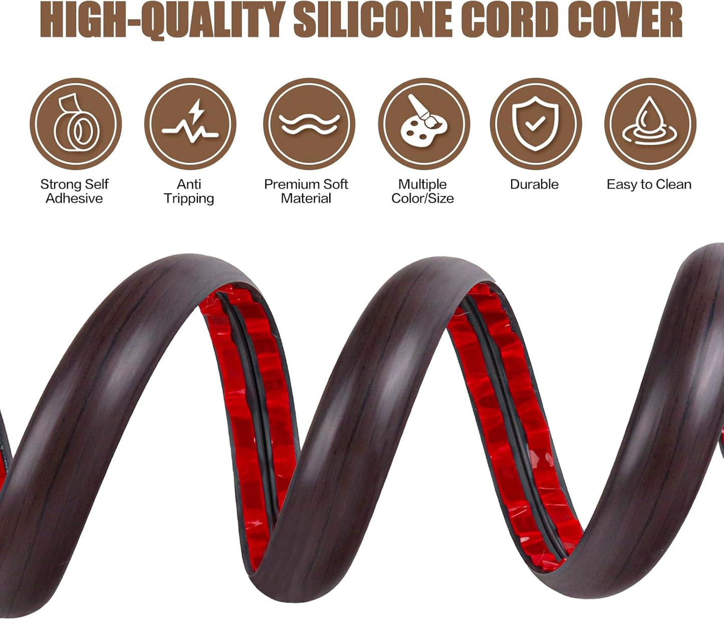 Floor Cord Cover Self Adhesive Cord Hider,3.3FT Cable Management, Extension Strip Protector for Wires, Prevent Cable Trips for Offices, Gyms, Exhibitions Cavity:0.3"(W) x 0.28"(H) Black Wood