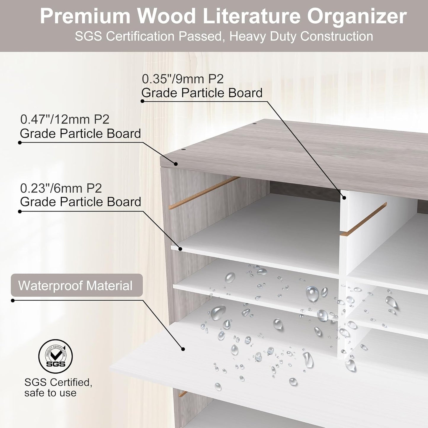 EasyPAG Mail Organizer Countertop, Wood Literature Organizer with Adjustable Shelves, Student Classroom Mailbox for School, Desktop Paper Sorter for Office Home, 48 Compartments, Retro Gray/White