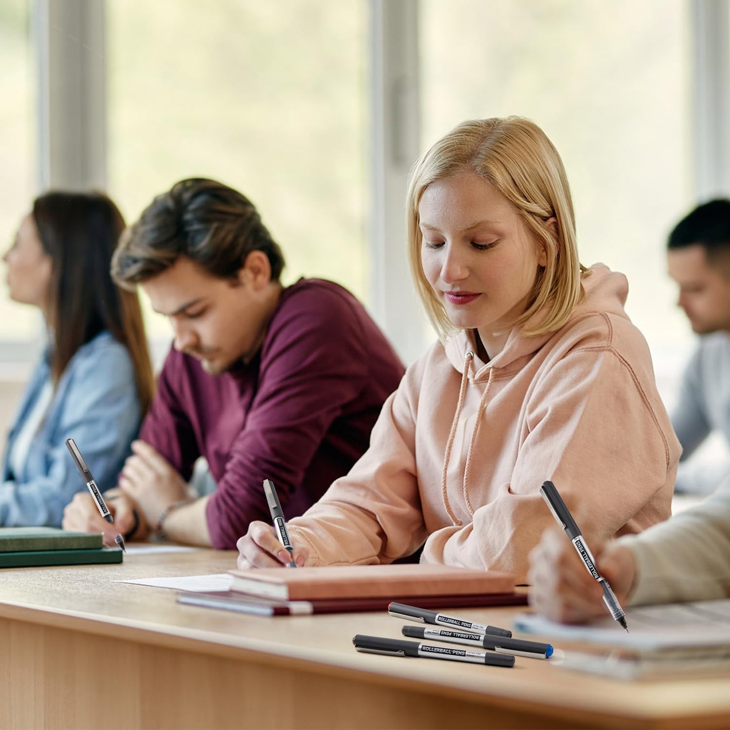 Shuttle Art Rollerball Pens, 10 Pack(8 black 1 blue 1 red) Liquid Ink Pens, 0.5mm Extra Fine Point, Quick Drying for Writing Journaling Taking Notes School Office