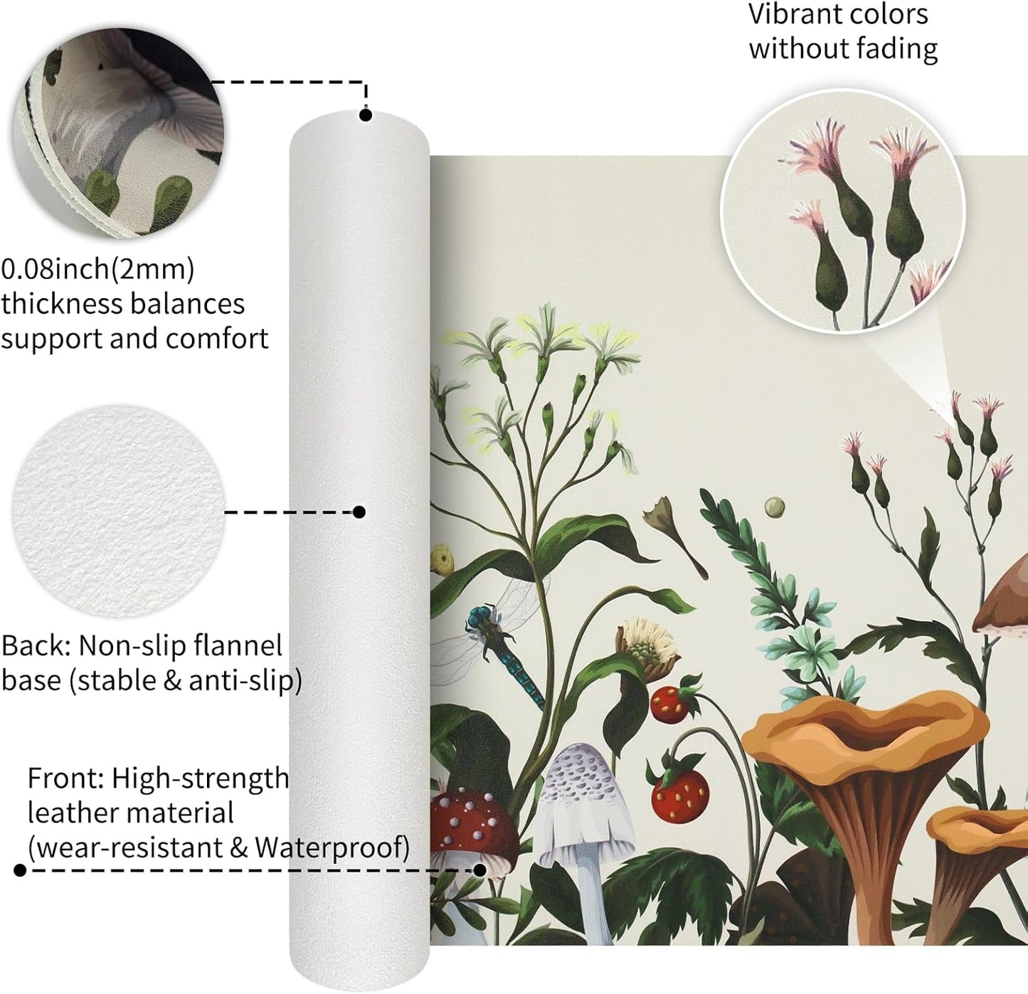 Bloss Plant Mushroom Desks Pad,Large Mouse Pad for Desktop, Leather Floral Desk Mat for Keyboard and Mouse,Waterproof Computer Laptop Desk Protector Mat for Office/Home/Women Gift,White 31.5" x 15.7"