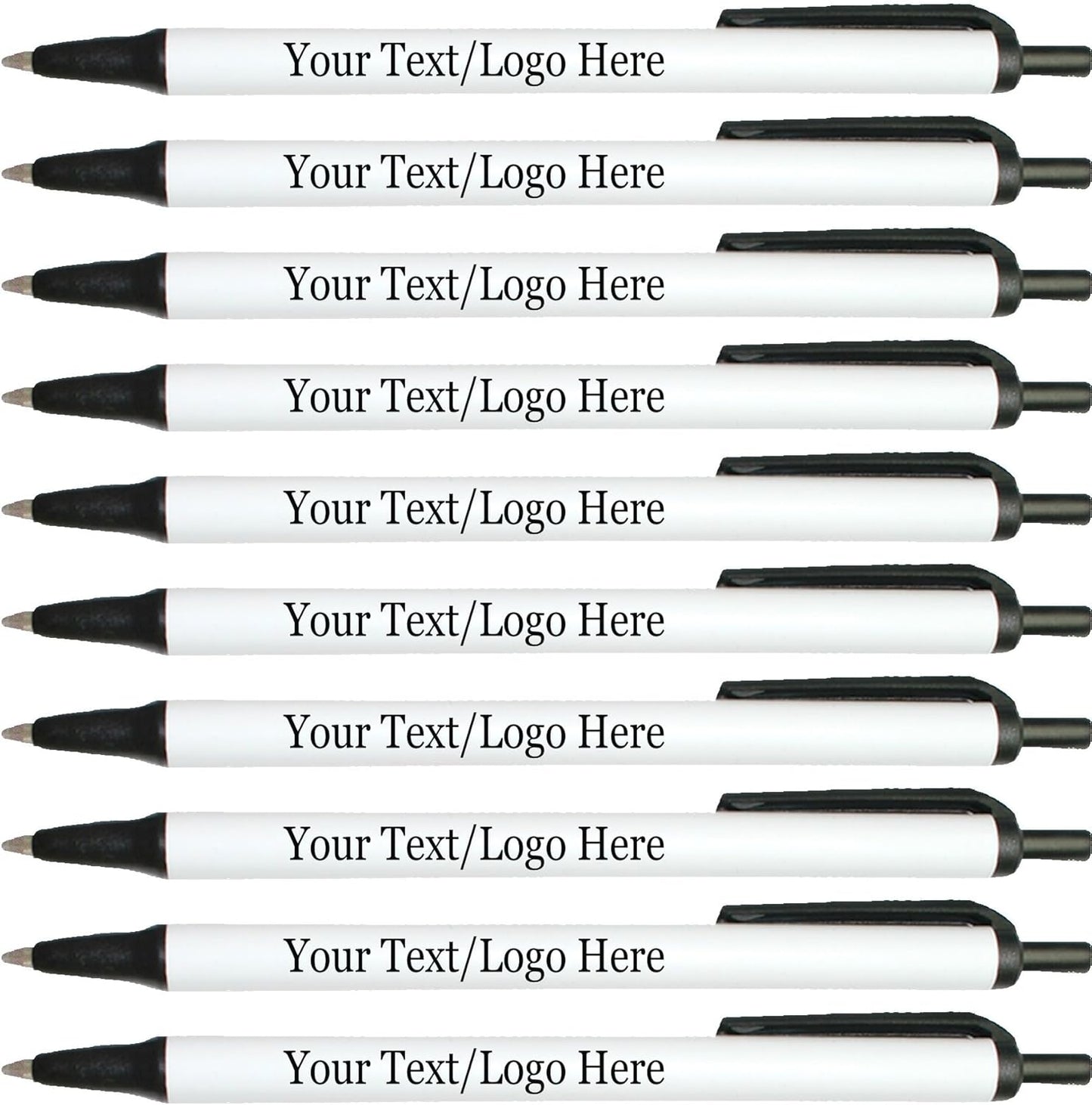 Personalized Click Stick Pens With your Custom Logo or Text-300 Pack Bulk-for Businesses, Parties, and Events, Custom Printed Retractable Slim Ballpoint Pens, Black, Black Ink