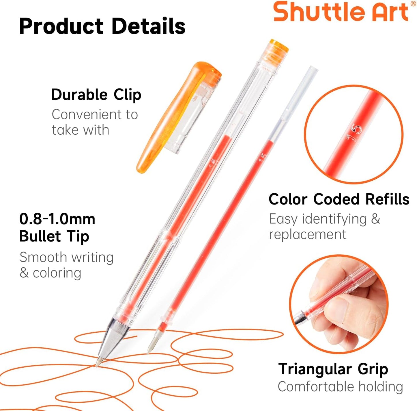 Shuttle Art 60 Pack Red Yellow Tone Gel Pens, 30 Red Orange Yellow Gel Pens with 30 Refills for Adults Coloring Books Journaling Drawing Nature, Landscapes, Animals Scenes