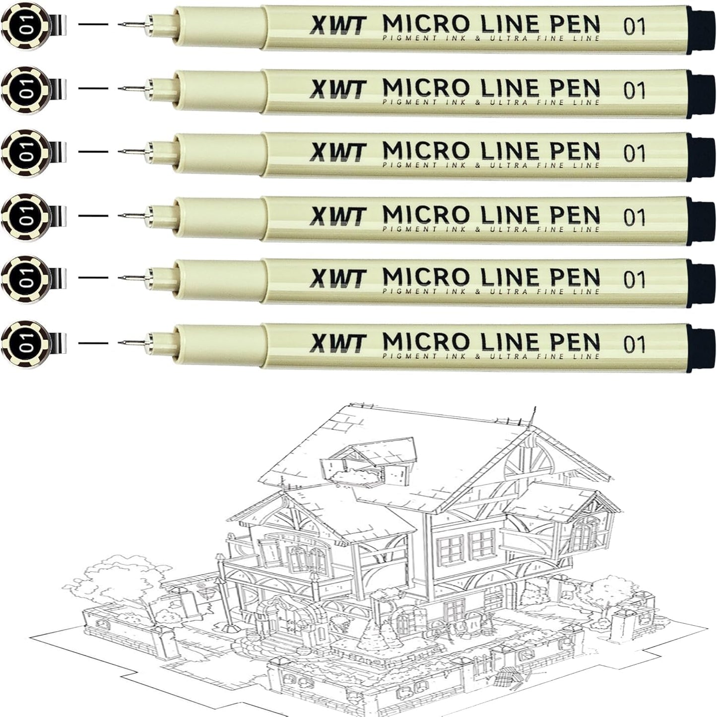 Micro Fineliner Pens 6Pcs 0.25mm/Set, Ultra Fine Fineliner Pen, Water-based Black Pigment Ink, Drawing Journaling Doodling Supplies for Artists, Designers, Students