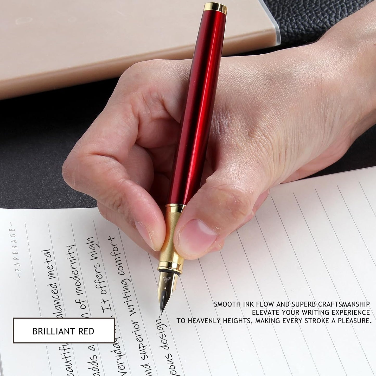 Fountain Pen, luxury pens,Fine point smooth writing pens for journaling fancy pens with Gift Case 10 black ink cartridges an ink converte nice pens metal pen writer gifts（Red）