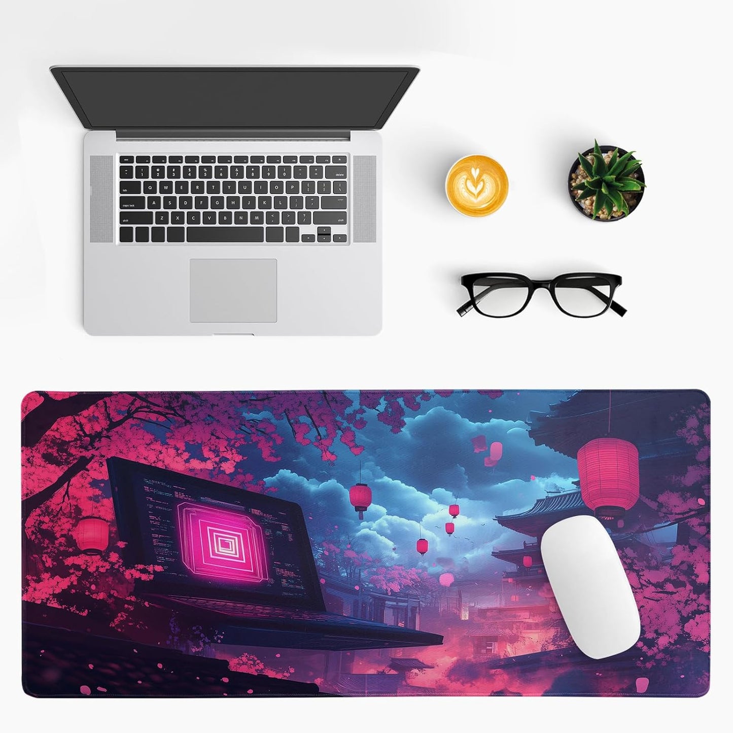 Purple Desk Mat, Anime Desk Pad Mat, Desk Matt for Desktop, XL Large Mouse Pad for Desk, Anti-Slip Big Mousepad with Stitched Edges, Keyboard Pad Mouse Mat for Gaming and Office
