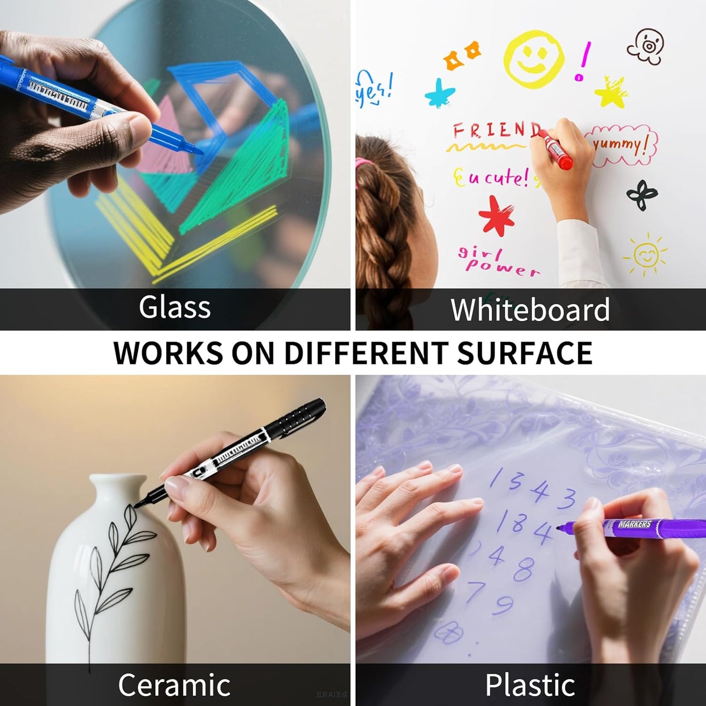 Dry Erase Markers, Fine Tip Whiteboard Marker, Low Odor Dry Marker, Fine Point Markers are pecfect for Whiteboard Mirrors Glass, Assorted Color Markers for School Office Home (48 Pack 8 Colors)