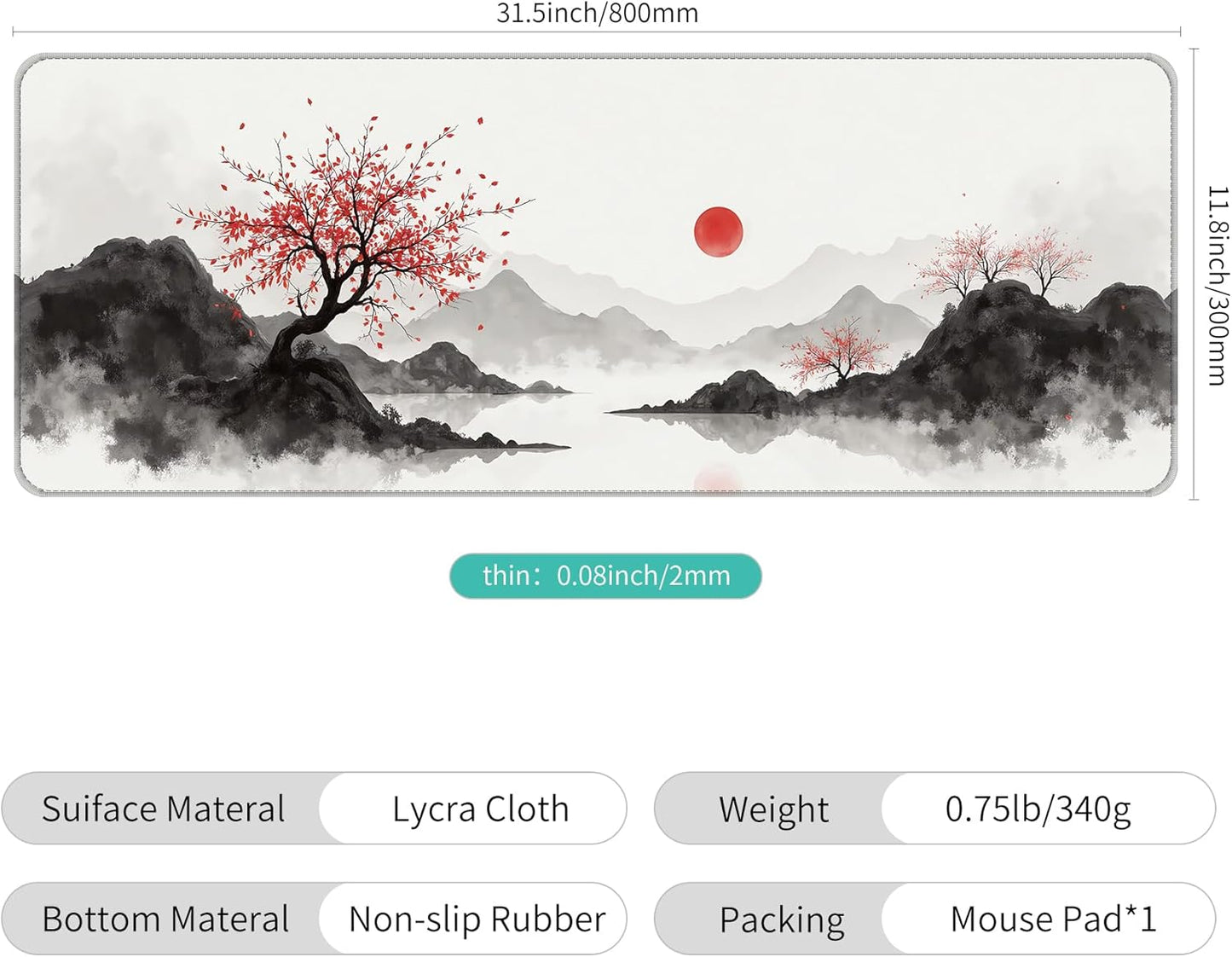 Dynippy Thin Extended Gaming Mouse Pad （31.5 * 11.8 * 0.08 inch） with Stitched Edges Large Mousepad Long XXL Keyboard and Mouse pad Desk Mat for Gaming Office & Home - Artistic Painting