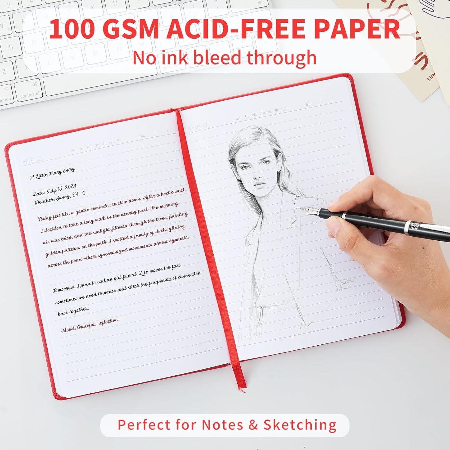 Hardcover Notebooks, A5 Lined Journals Notebook for Writing 160 Pages, 8.2 x 5.5 inch, Classic Ruled Notebooks for College/Work/Travel (Red, 1 Pack)