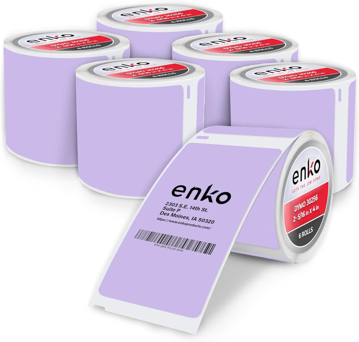 enKo [6 Rolls, 1800 Direct Thermal Labels] Lavender Colored Compatible for Dymo 30256 Label (2-5/16 x 4") Use with Dymo, Rollo Thermal Printer as Shipping & Mailing Labels
