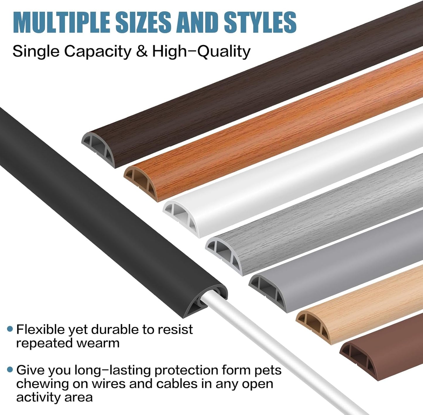 Floor Cord Covers for Wires 10FT Cable Hider Wire Coverr Self Adhesive Cord Hider Floor for Offices, Homes, Workshops, Warehouses Cable Cavity 0.47" W x 0.27" H