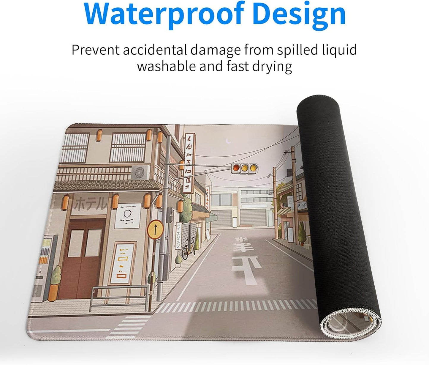 Tokyo Street Mouse Pad Anime Japanese Desk Mat Kawaii Large Gaming Mousepad XL Beige Cute Mousepad Gaming Non-Slip Rubber Base Stitched Edges Keyboard Mouse Mat Desk Pad for Office Home and Game