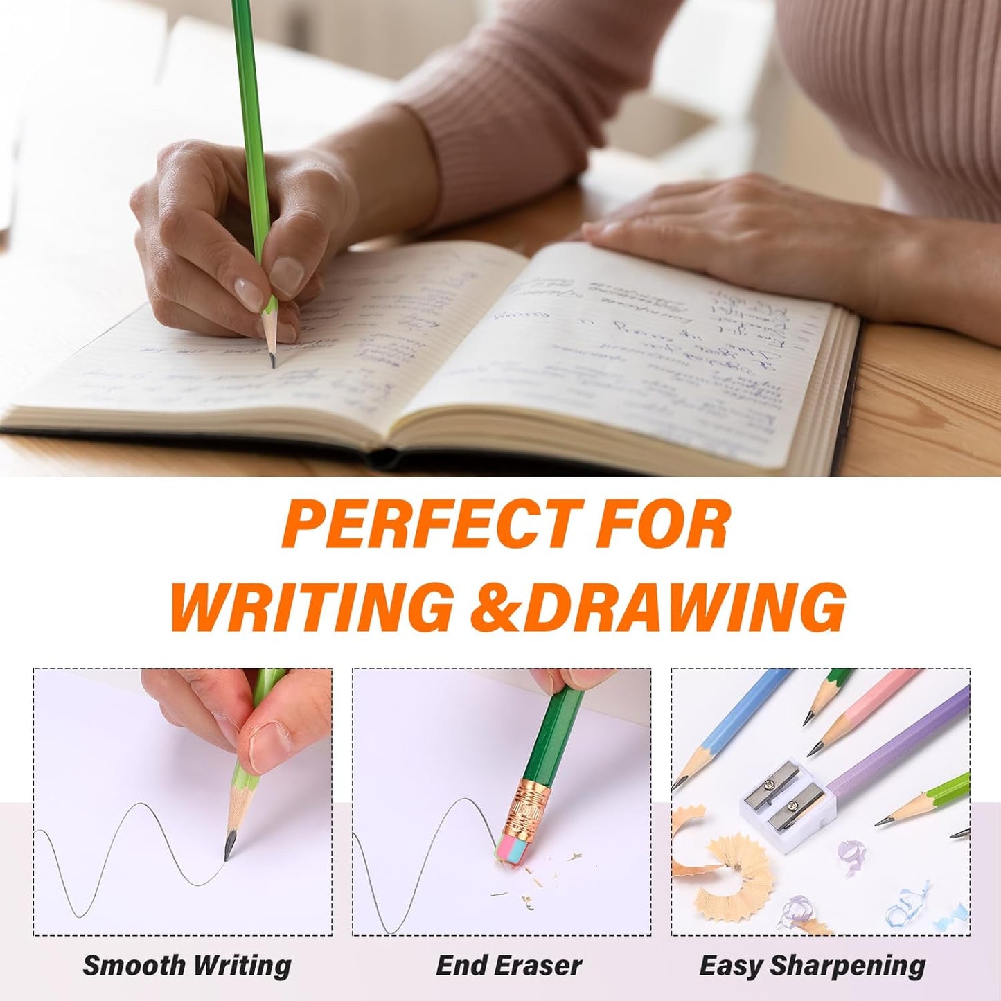 TecUnite 120 Pcs #2 HB Pencils with Eraser No 2 Unsharpened Wooden Hexagonal Pencils for Adults Gifts for School Exam art Learning Office Sketching(Gradient Color)