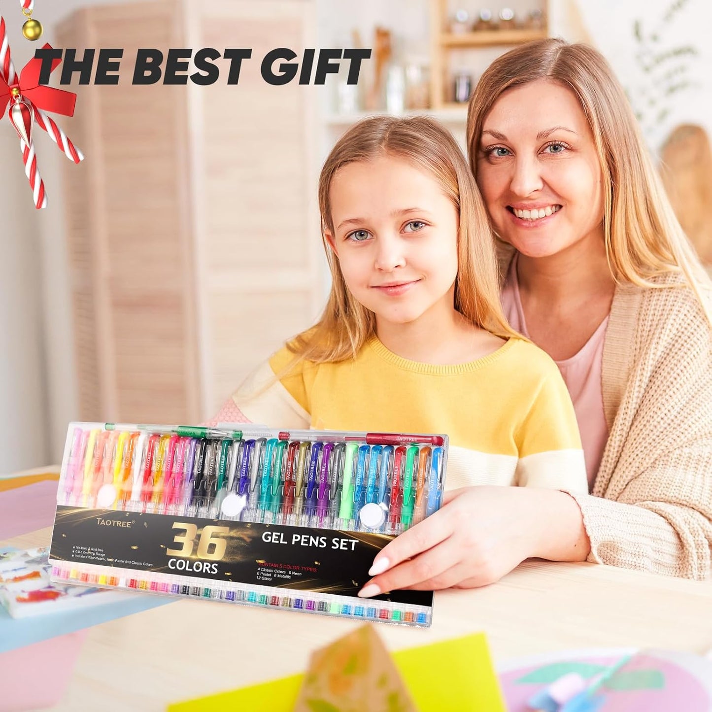 Taotree Glitter Gel Pens, 36 Color Neon Glitter Pens Fine Tip Art Markers Set 40% More Ink Colored Gel Marker for Coloring Book, Drawing, Coloring, Scrapbook, Journaling, Sparkle Easter Gifts kids