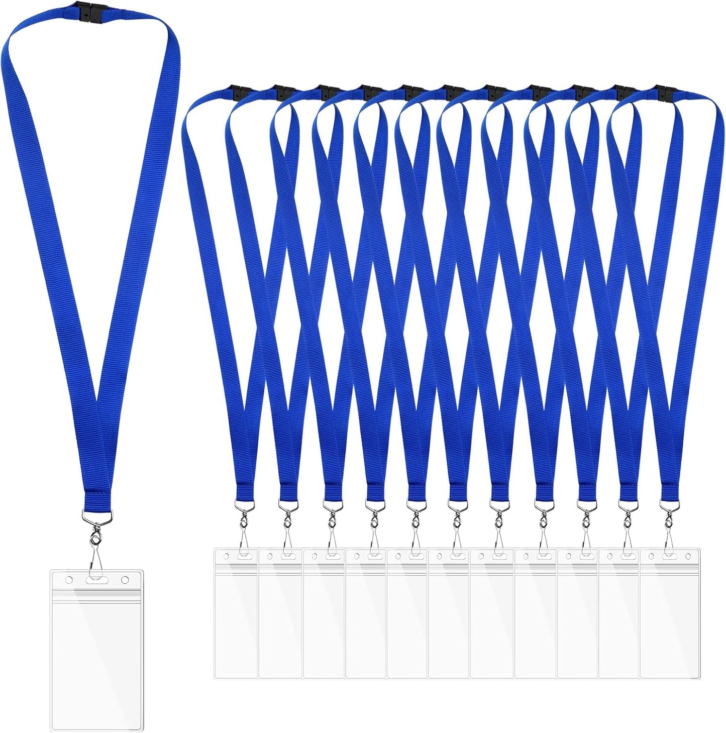 12 Pack Blue Breakaway Lanyards with Waterproof Badge Holders, Metal Hook, Polyester Neck Straps for ID Cards, Events, Office, and Schools