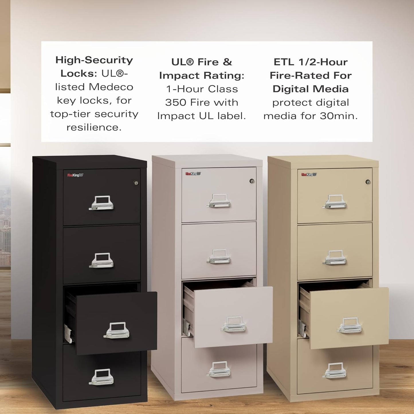 FireKing Fireproof Vertical File Cabinet (4 Letter Sized Drawers, Impact Resistant, Water Resistant), 52.25" H Parchment, 18 W x 25 D, (41825CPA)