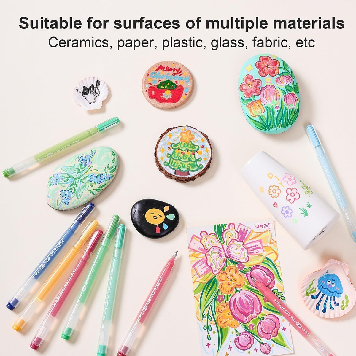 Acrylic Gel Pens for Coloring Books, Quick Dry 6 Pcs 1.0mm Fine Point Gel Marker Pen for Drawing, Journaling Art, School Supplies, Maillard