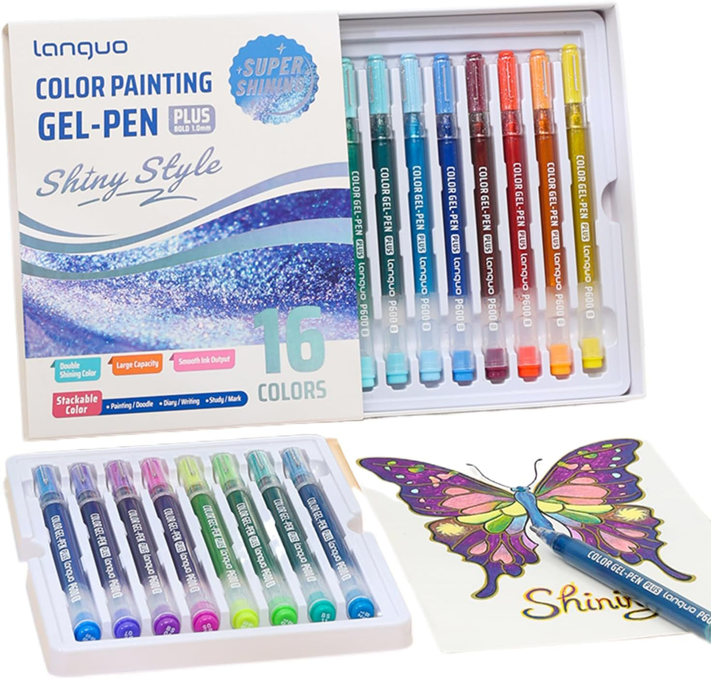 Double Blinking Color Glitter Gel Pen, 16 Color Sparkle Gel Pens for Adult Coloring Books Drawing Doodling, 1.0mm Coloring Pens for Kids Adults DIY Birthday Cards